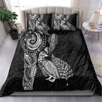 Aotearoa Moko Tribal Tattoo Bedding Set New Zealand Maori Penguin and Fantail Black Color