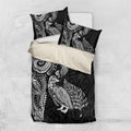 Aotearoa Moko Tribal Tattoo Bedding Set New Zealand Maori Penguin and Fantail Black Color
