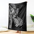 Aotearoa Moko Tribal Tattoo Blanket New Zealand Maori Penguin and Fantail Black Color