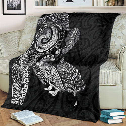 Aotearoa Moko Tribal Tattoo Blanket New Zealand Maori Penguin and Fantail Black Color