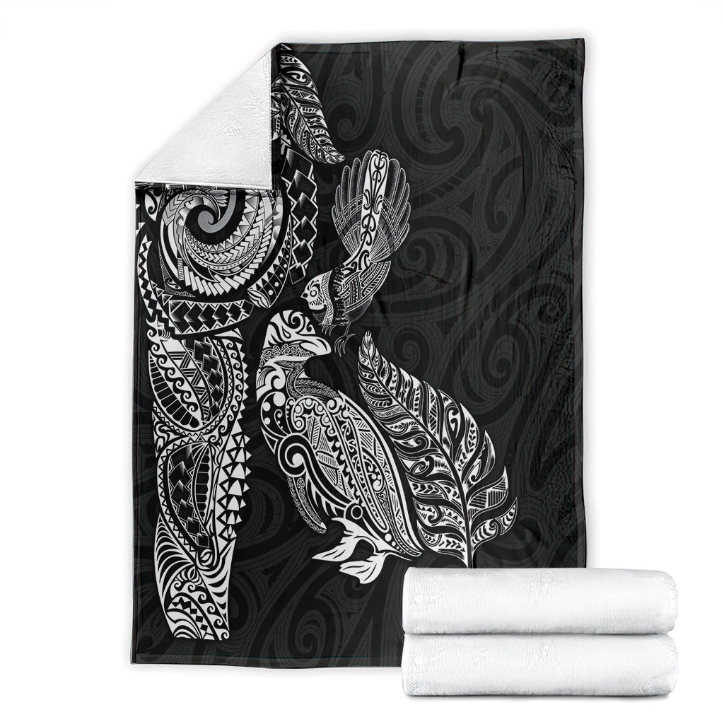 Aotearoa Moko Tribal Tattoo Blanket New Zealand Maori Penguin and Fantail Black Color