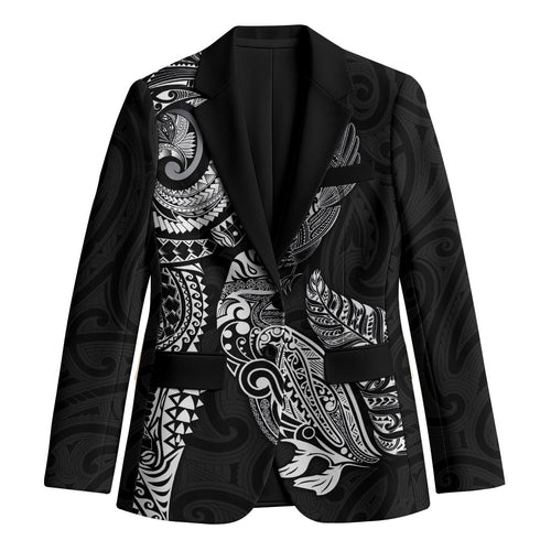 Aotearoa Moko Tribal Tattoo Blazer New Zealand Maori Penguin and Fantail Black Color