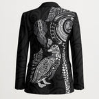 Aotearoa Moko Tribal Tattoo Blazer New Zealand Maori Penguin and Fantail Black Color