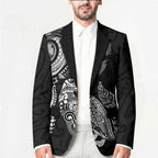 Aotearoa Moko Tribal Tattoo Blazer New Zealand Maori Penguin and Fantail Black Color