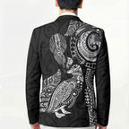 Aotearoa Moko Tribal Tattoo Blazer New Zealand Maori Penguin and Fantail Black Color