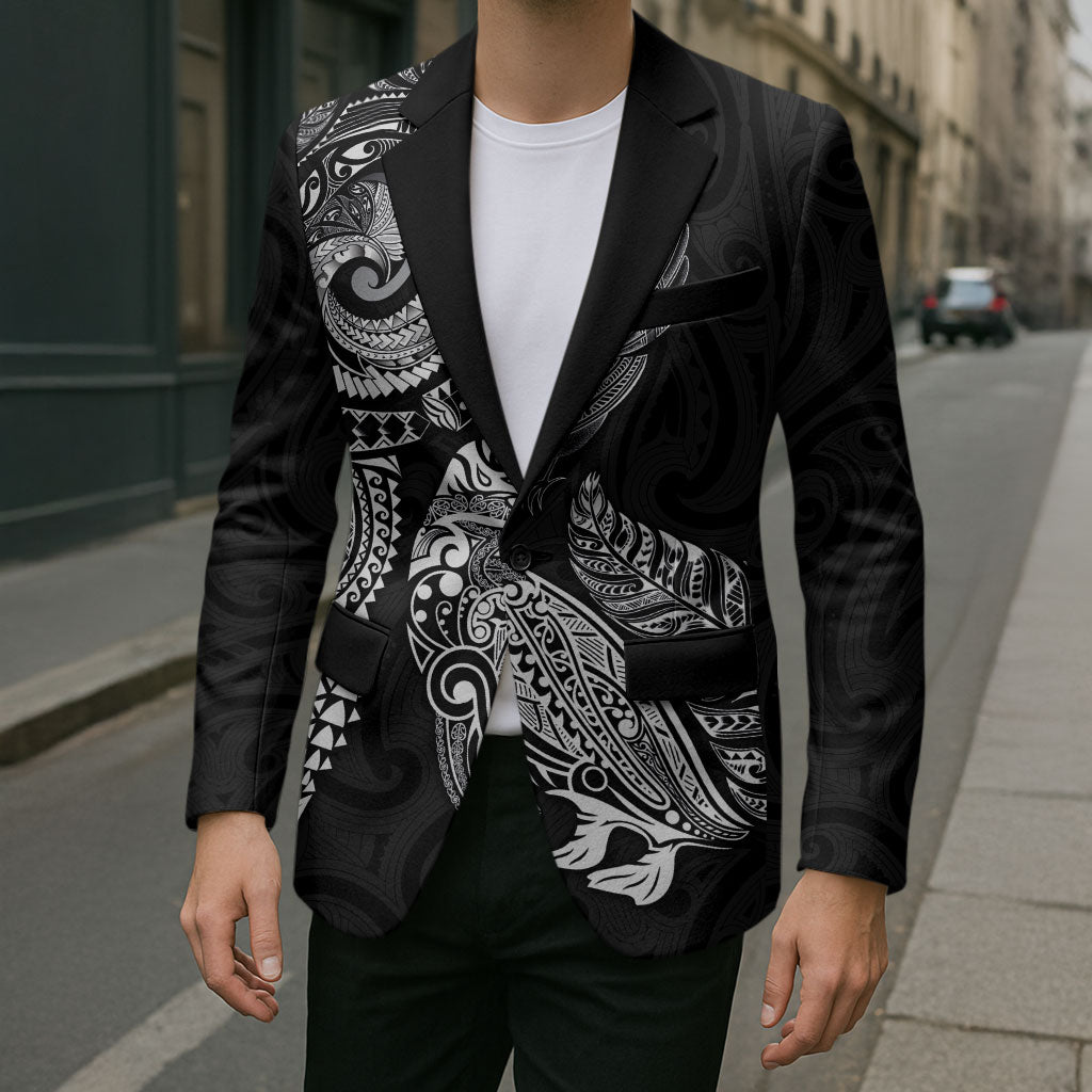 Aotearoa Moko Tribal Tattoo Blazer New Zealand Maori Penguin and Fantail Black Color