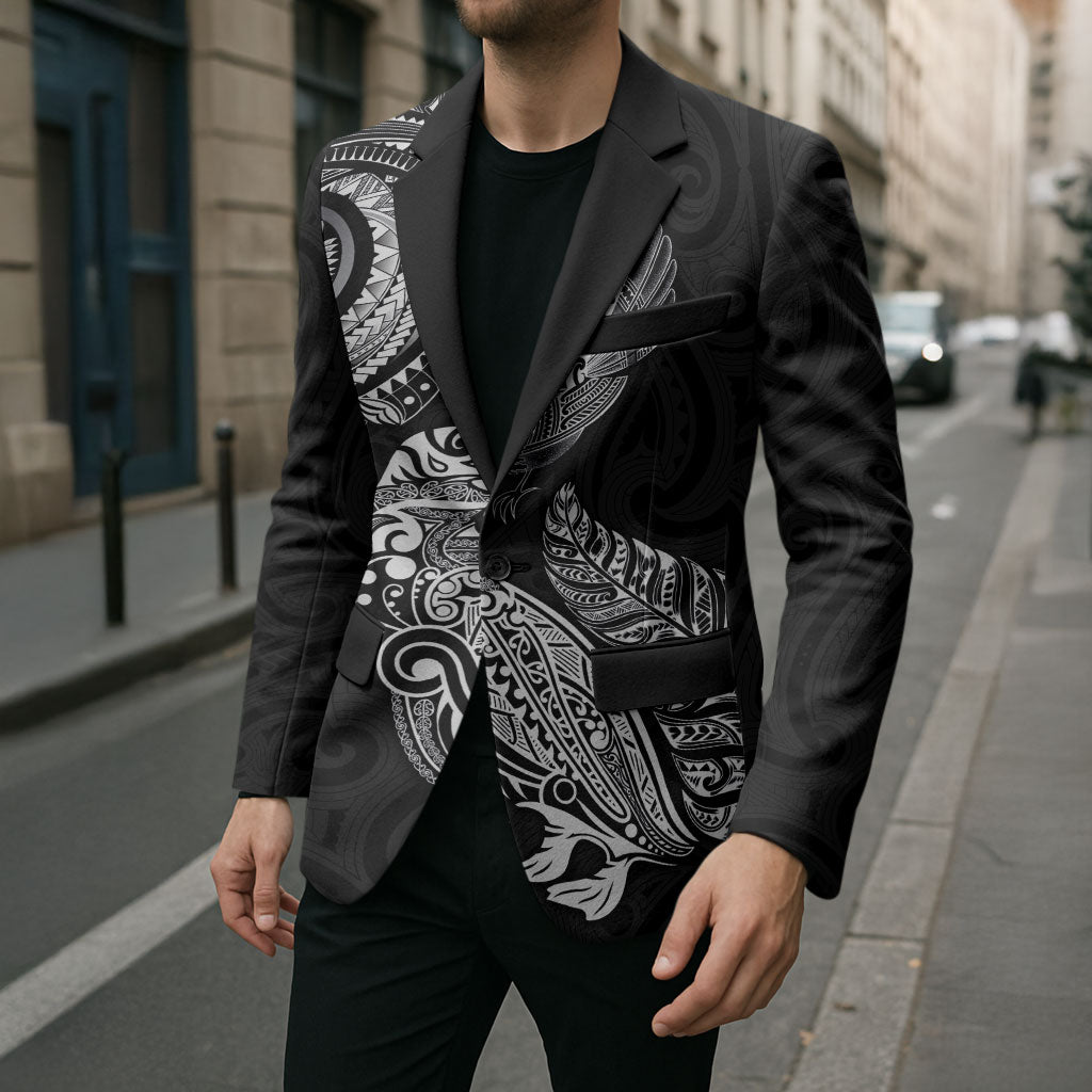 Aotearoa Moko Tribal Tattoo Blazer New Zealand Maori Penguin and Fantail Black Color
