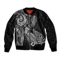 Aotearoa Moko Tribal Tattoo Bomber Jacket New Zealand Maori Penguin and Fantail Black Color