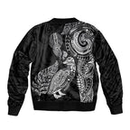 Aotearoa Moko Tribal Tattoo Bomber Jacket New Zealand Maori Penguin and Fantail Black Color