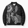 Aotearoa Moko Tribal Tattoo Bomber Puffer Jacket New Zealand Maori Penguin and Fantail Black Color