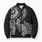 Aotearoa Moko Tribal Tattoo Bomber Puffer Jacket New Zealand Maori Penguin and Fantail Black Color