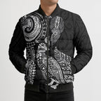 Aotearoa Moko Tribal Tattoo Bomber Puffer Jacket New Zealand Maori Penguin and Fantail Black Color