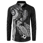 Aotearoa Moko Tribal Tattoo Button Sweatshirt New Zealand Maori Penguin and Fantail Black Color