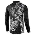 Aotearoa Moko Tribal Tattoo Button Sweatshirt New Zealand Maori Penguin and Fantail Black Color
