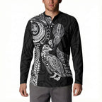 Aotearoa Moko Tribal Tattoo Button Sweatshirt New Zealand Maori Penguin and Fantail Black Color