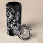 Aotearoa Moko Tribal Tattoo 4 in 1 Can Cooler Tumbler New Zealand Maori Penguin and Fantail Black Color