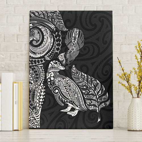 Aotearoa Moko Tribal Tattoo Canvas Wall Art New Zealand Maori Penguin and Fantail Black Color