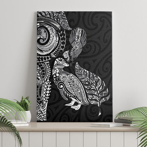 Aotearoa Moko Tribal Tattoo Canvas Wall Art New Zealand Maori Penguin and Fantail Black Color