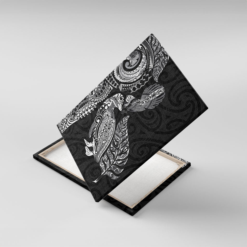 Aotearoa Moko Tribal Tattoo Canvas Wall Art New Zealand Maori Penguin and Fantail Black Color