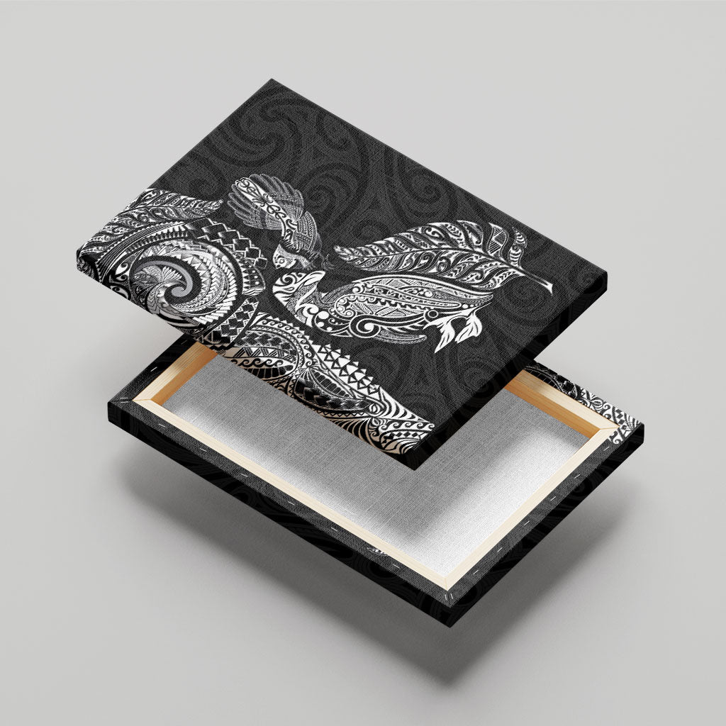 Aotearoa Moko Tribal Tattoo Canvas Wall Art New Zealand Maori Penguin and Fantail Black Color