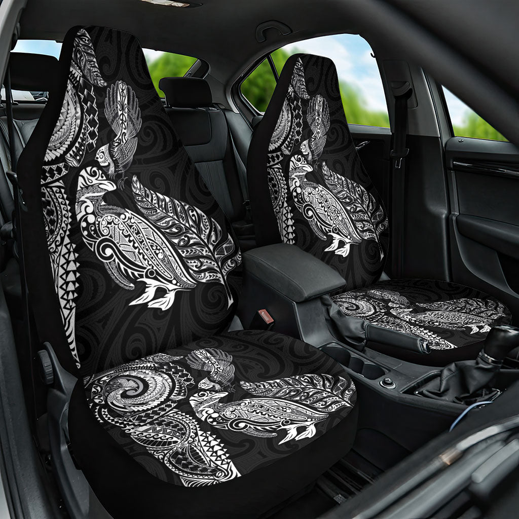 Aotearoa Moko Tribal Tattoo Car Seat Cover New Zealand Maori Penguin and Fantail Black Color