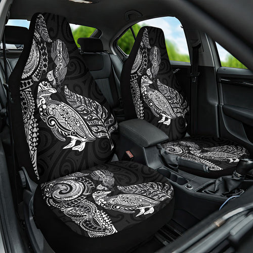 Aotearoa Moko Tribal Tattoo Car Seat Cover New Zealand Maori Penguin and Fantail Black Color