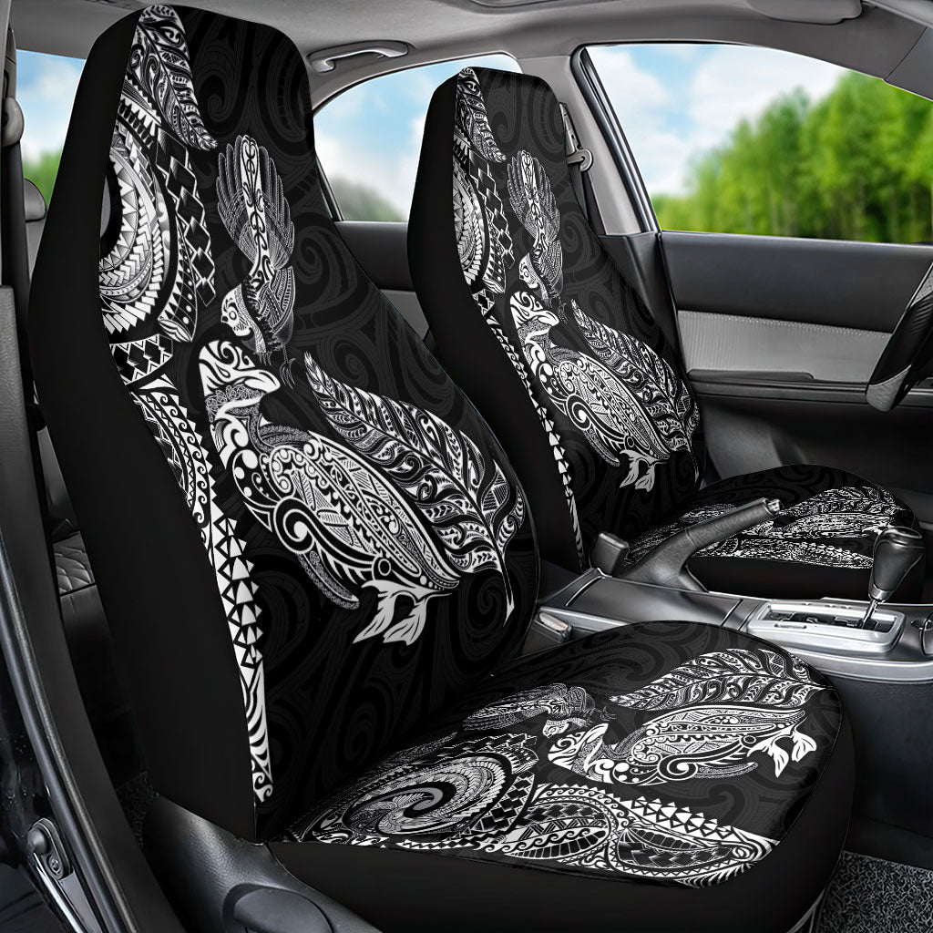 Aotearoa Moko Tribal Tattoo Car Seat Cover New Zealand Maori Penguin and Fantail Black Color