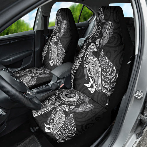 Aotearoa Moko Tribal Tattoo Car Seat Cover New Zealand Maori Penguin and Fantail Black Color