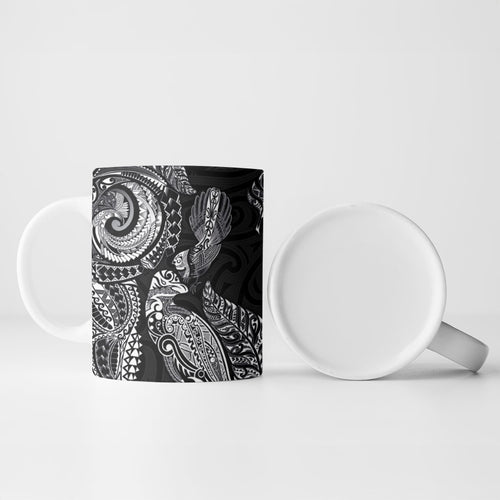 Aotearoa Moko Tribal Tattoo Ceramic Mug New Zealand Maori Penguin and Fantail Black Color
