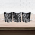Aotearoa Moko Tribal Tattoo Ceramic Mug New Zealand Maori Penguin and Fantail Black Color