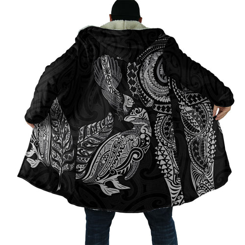Aotearoa Moko Tribal Tattoo Cloak New Zealand Maori Penguin and Fantail Black Color