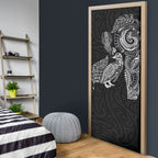 Aotearoa Moko Tribal Tattoo Door Cover New Zealand Maori Penguin and Fantail Black Color