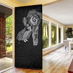 Aotearoa Moko Tribal Tattoo Door Cover New Zealand Maori Penguin and Fantail Black Color