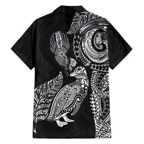 Aotearoa Moko Tribal Tattoo Family Matching Mermaid Dress and Hawaiian Shirt New Zealand Maori Penguin and Fantail Black Color