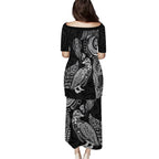 Aotearoa Moko Tribal Tattoo Family Matching Puletasi and Hawaiian Shirt New Zealand Maori Penguin and Fantail Black Color