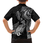 Aotearoa Moko Tribal Tattoo Family Matching Summer Maxi Dress and Hawaiian Shirt New Zealand Maori Penguin and Fantail Black Color