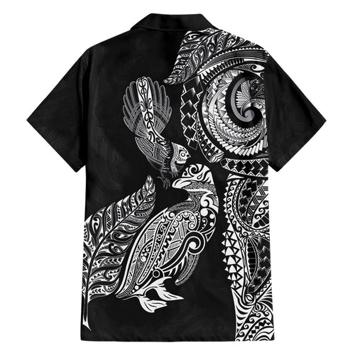Aotearoa Moko Tribal Tattoo Family Matching Summer Maxi Dress and Hawaiian Shirt New Zealand Maori Penguin and Fantail Black Color