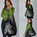 Aotearoa Moko Tribal Tattoo Grocery Bag New Zealand Maori Penguin and Fantail Black Color