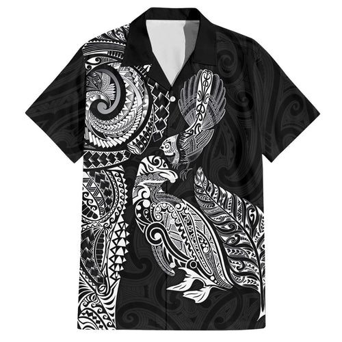 Aotearoa Moko Tribal Tattoo Hawaiian Shirt New Zealand Maori Penguin and Fantail Black Color