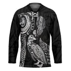 Aotearoa Moko Tribal Tattoo Hockey Jersey New Zealand Maori Penguin and Fantail Black Color