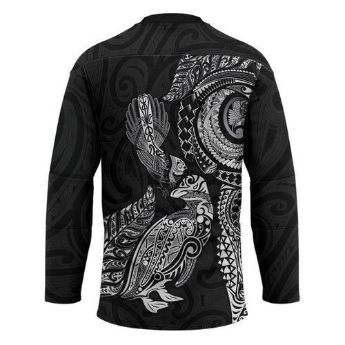 Aotearoa Moko Tribal Tattoo Hockey Jersey New Zealand Maori Penguin and Fantail Black Color