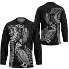 Aotearoa Moko Tribal Tattoo Hockey Jersey New Zealand Maori Penguin and Fantail Black Color