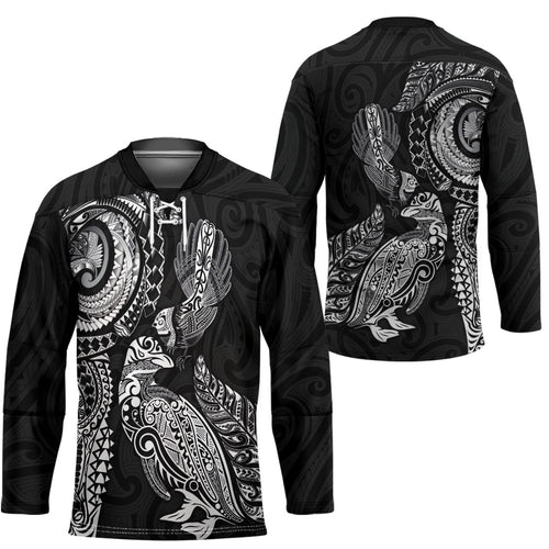 Aotearoa Moko Tribal Tattoo Hockey Jersey New Zealand Maori Penguin and Fantail Black Color