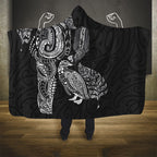 Aotearoa Moko Tribal Tattoo Hooded Blanket New Zealand Maori Penguin and Fantail Black Color
