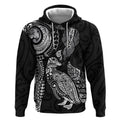 Aotearoa Moko Tribal Tattoo Hoodie New Zealand Maori Penguin and Fantail Black Color