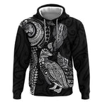 Aotearoa Moko Tribal Tattoo Hoodie New Zealand Maori Penguin and Fantail Black Color