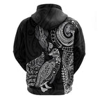 Aotearoa Moko Tribal Tattoo Hoodie New Zealand Maori Penguin and Fantail Black Color