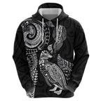 Aotearoa Moko Tribal Tattoo Hoodie New Zealand Maori Penguin and Fantail Black Color