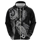 Aotearoa Moko Tribal Tattoo Hoodie New Zealand Maori Penguin and Fantail Black Color