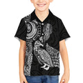 Aotearoa Moko Tribal Tattoo Kid Hawaiian Shirt New Zealand Maori Penguin and Fantail Black Color